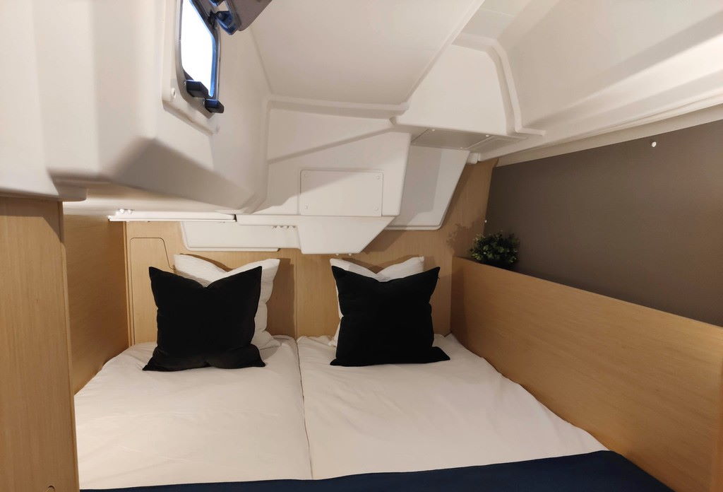 One of the 2 cabins in aft of the sailboat