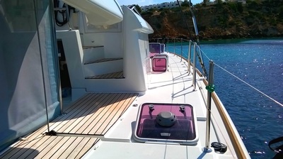 View of the deck from the back of the catamaran