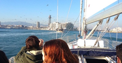 Sailing inside the port of Barcelona