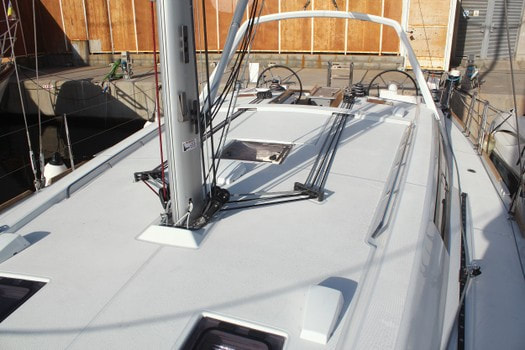 The deck of the sailing boat