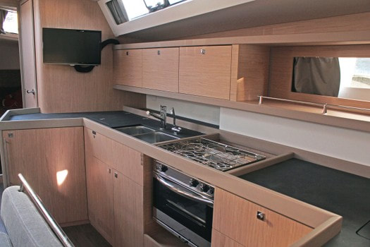 The kitchen of the sailboat Beneteau Oceanis 45 in Barcelona