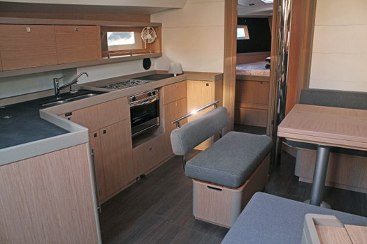 Saloon and kitchen inside the boat