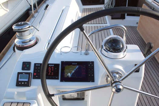 The cockpit with electronic sailing instruments