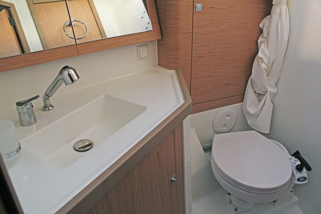 One of the two bathrooms of the boat
