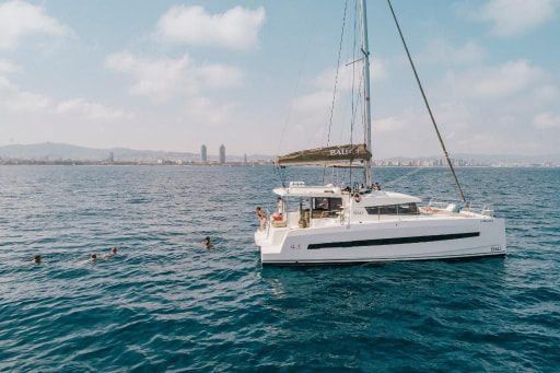 Catamaran for events sailing in Barcelona Port Vell