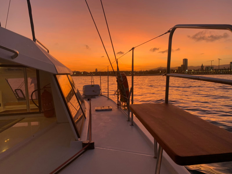 Sunset time from the catamaran in Barcelona