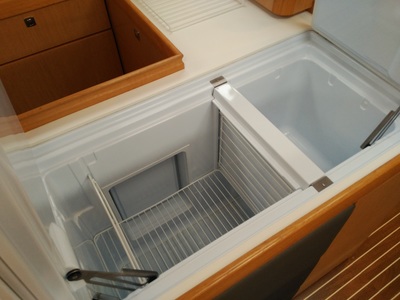 Fridge and freezer equipment in  the Bavaria 56 Cruiser for rent in Barcelona-Sitges