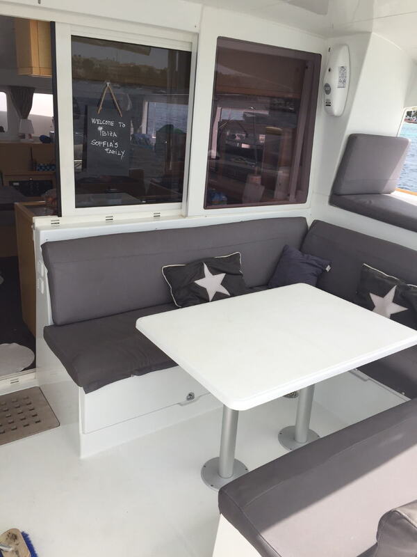 Outside dining room in the back of the catamaran