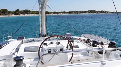 View from the fly bridge of the catamaran