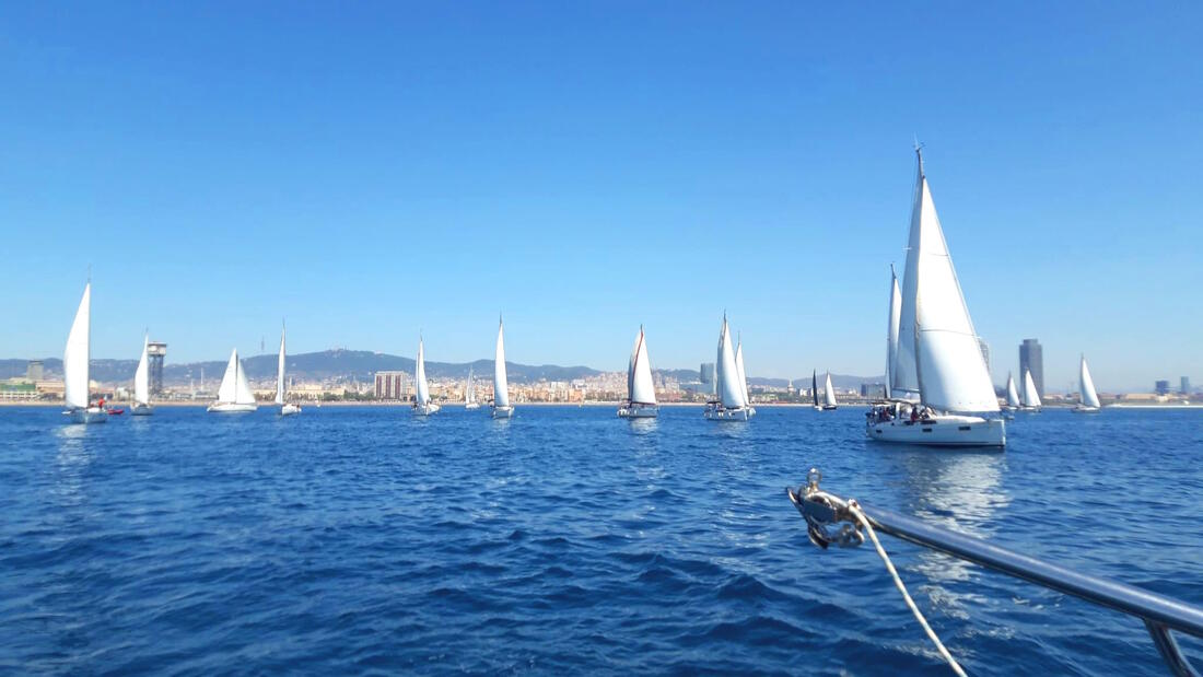 The sailing regatta at the buoy field in fron of Barcelona
